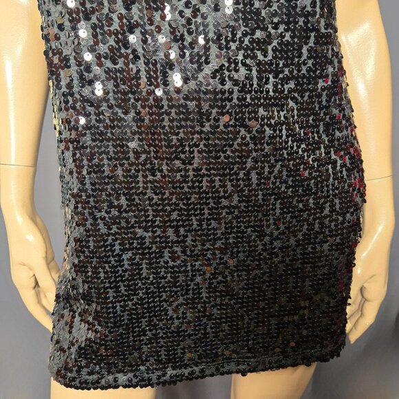 Y2K Black Racerback Long Sequin Tank Top Size S Indie Sleaze Mid 2000s - Picture 3 of 9